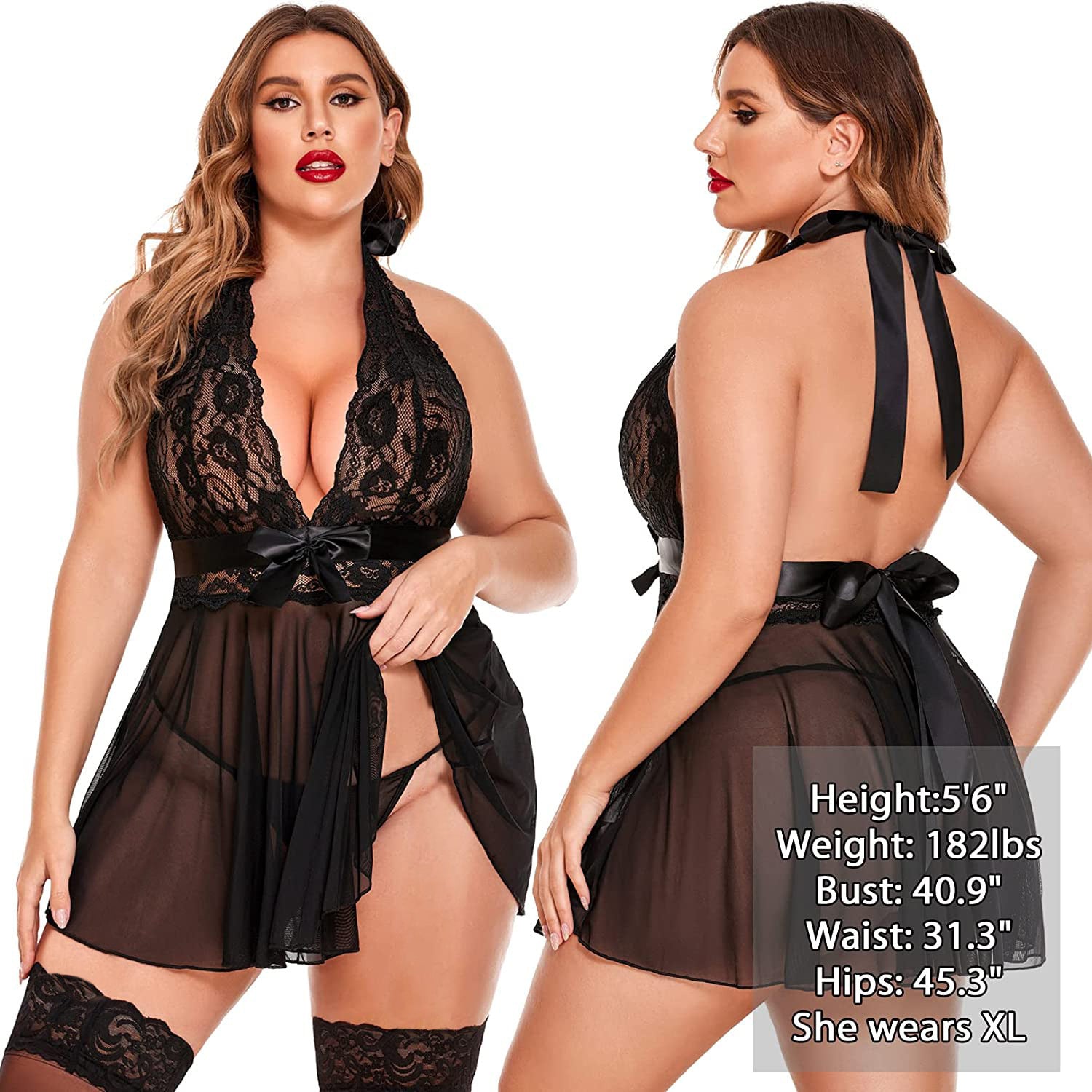 【Sexy clothing】New Sexy Lingerie Sexy Women's Mesh Bow Halter Nightdress Pajamas Sexy Suit