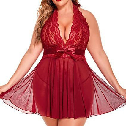 【Sexy clothing】New Sexy Lingerie Sexy Women's Mesh Bow Halter Nightdress Pajamas Sexy Suit