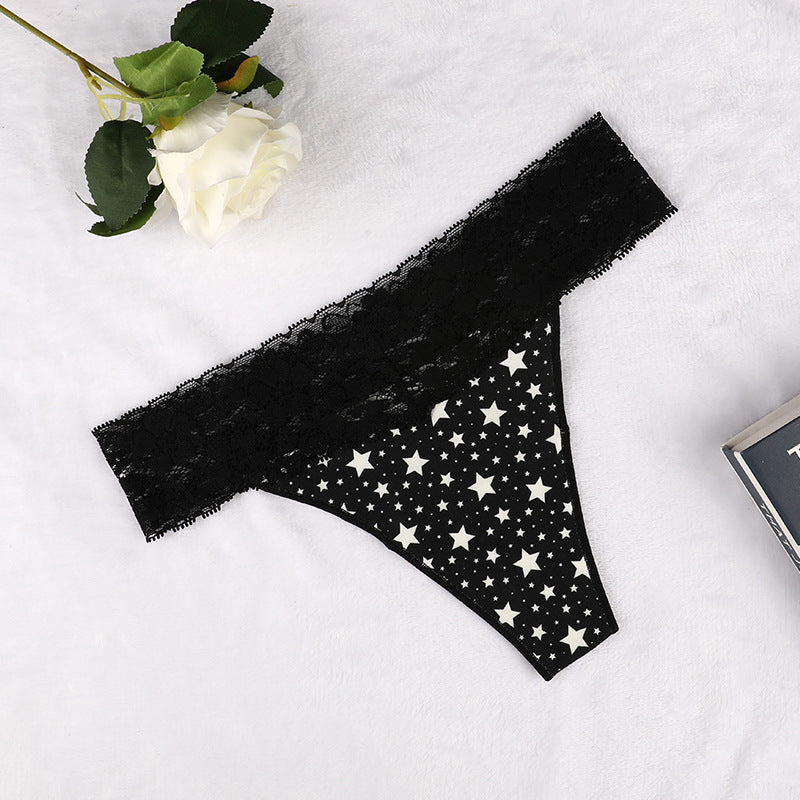 【Underwear】Manufacturer's New Sexy Lace T-Back Breathable Women's Low-Rise Underwear Cotton Stall Simple and Seamless Briefs