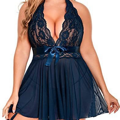 【Sexy clothing】New Sexy Lingerie Sexy Women's Mesh Bow Halter Nightdress Pajamas Sexy Suit