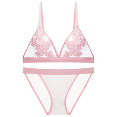 【Underwear】 1650New Product No Steel Ring Exquisite Thin Embroidery Sexy Transparent Lingerie Bra Suit