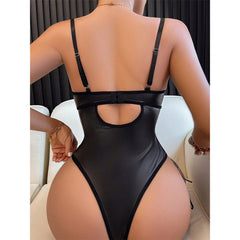 【Sexy clothing】Sexy Pajamas FishnetPULeather Temptation One-Piece Underwear Hot Sale