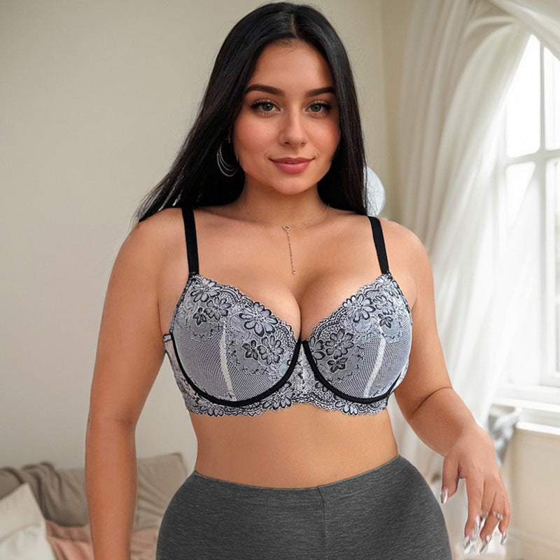 【Underwear】Sexy Lace Bra plus-Sized plus Size Women's Adjustable UnderwearbraSteel Ring Push up Bra