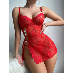 【Sexy clothing】Sexy Pajamas Lace See-through Temptation Side Slit Nightdress Hot Sale in Stock